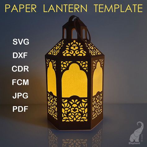 Paper lantern template Ã¢ÂÂ SVG for Cricut, DXF for Silhouette, FCM for Brother, PDF cut files Wedding Laser Cut Ideas, Lantern Cutout, Paper Lantern Template, Paper Lantern Craft, Lantern Template, Cat Template, Matric Dance, Silhouette Curio, Card Folds