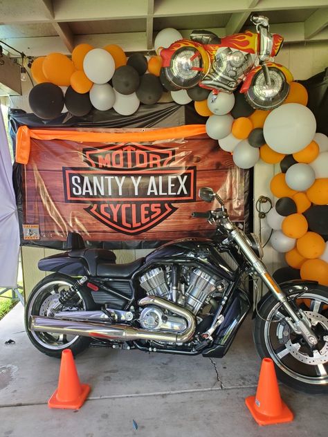 Harley Davidson 2nd Birthday Party, Harley Birthday Party, Harley Davidson Bday Party Ideas, Harley Davidson Bid Day Theme, Harley Davidson Birthday Party, Harley Themed Party, Harley Davidson Party Theme, Biker Party, Motorcycle Birthday Parties