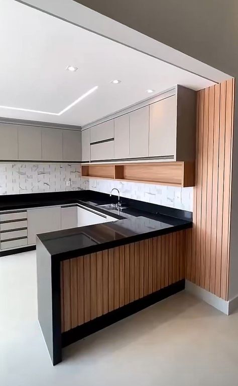 Kitchen Wardrobe Design, Kitchen Ceiling Design, Model Dapur, Simple Kitchen Design, Kitchen Layout Plans, Walnut Kitchen, Kitchen Ideas Dark Cabinets, Kitchen Ideas Dark, Concept Kitchen