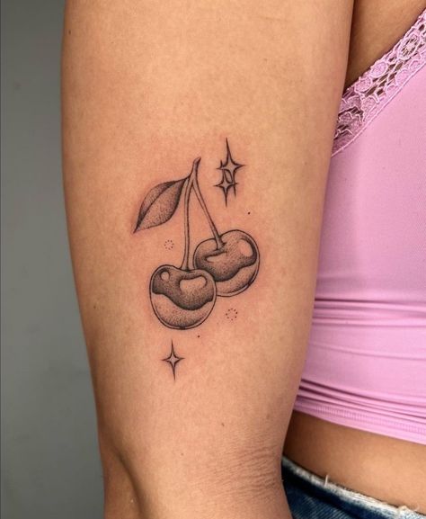 Black Cherry Tattoo, Cherry Tattoos, Hand Poked Tattoo, Gaming Tattoo, Modern Tattoos, Cute Tattoos For Women, Dainty Tattoos, Girly Tattoos, Black Ink Tattoos