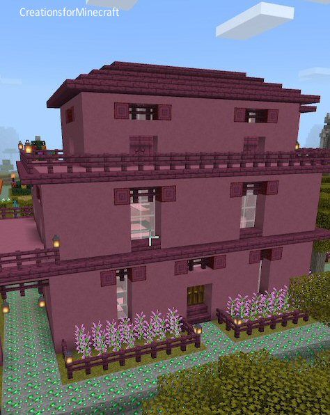 Minecraft Magenta Terracotta House, magenta terracotta, crimson planks Cute Terracotta Minecraft House, Pink And Red Minecraft House, Pink Terracotta Minecraft, Pink And Purple Minecraft House, Terracotta House Minecraft, Minecraft Bases, Terracotta House, Minecraft