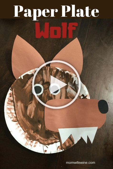 Paper Plate Wolf Craft – Mom. Wife. Wine. Little Red Riding Hood, 3 Little Pigs, Three Little Pigs Big Bad Wolf Paper Plate Craft, Wolf Craft, Toddler Arts And Crafts, Three Little Pigs, Preschool At Home, Preschool Theme, Toddler Art, Little Pigs, Little Red Riding Hood