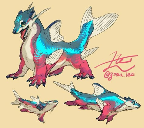 Le Yamamura, Cardinal Tetra, Dog Dragon, Hybrid Art, Creature Inspiration, Creature Ideas, Creature Artwork, Cute Fantasy Creatures, Fantasy Beasts