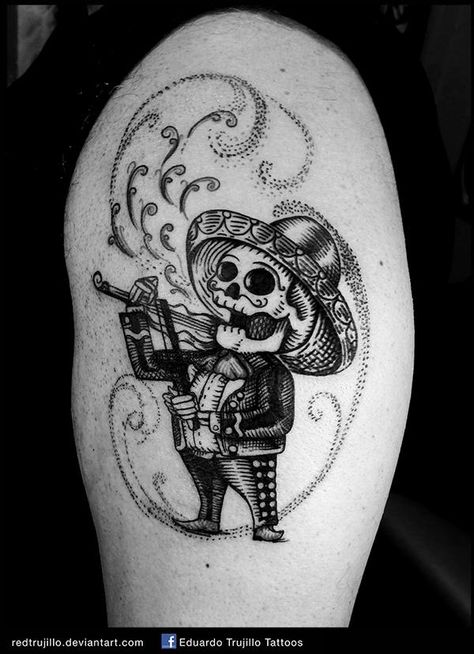 Art Tattoo Simple, Mariachi Tattoo, Mexican Skull Tattoos, Skull Rose Tattoos, Mexican Tattoo, Mexican Art Tattoos, Aztec Tattoo Designs, Mexican Skull, Skeleton Tattoos