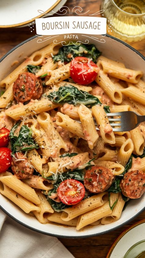 This creamy Boursin sausage pasta comes together in just 30 minutes with only 5 ingredients! Perfect for busy weeknights when you want something special without the fuss. Savory Italian sausage + creamy Boursin cheese = pasta magic! Boursin Cheese Pasta, Boursin Cheese, Sausage Pasta, Cheese Pasta, Italian Sausage, Something Special, 30 Minutes, Noodles, Pasta