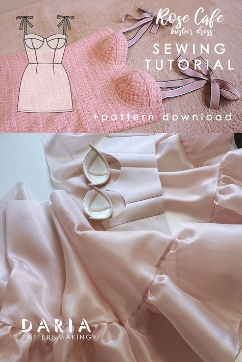 If you are looking for a sewing tutorial on how to make a bustier top with cups, this pattern and video tutorial will be perfect for you. You can learn how to sew a bustier neatly, even if you have no serger. This video tutorial is easy to follow along with. Also you can use foam for making bra cups, underwires and boning and make a corset. The pattern is Rose Cafe bustier dress by Daria Patternmaking.