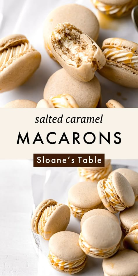 Fall Macaron Flavors, Fall Macaroons, Fall Macarons, Macaroons Flavors, Salted Caramel Macarons, Caramel Macarons, French Macaroon Recipes, Macaron Filling, French Cookies