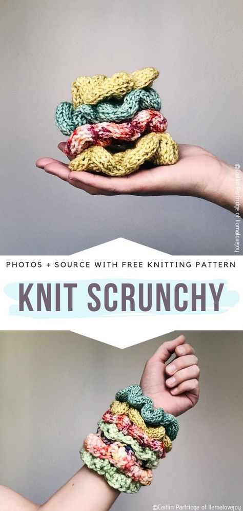 Knitted Scrunchies Free Pattern, Knitted Scrunchies, Hairband Crochet, Diy Hairband, Knit Scrunchie, Colorful Scrunchie, Circle Loom, Knitting 101, Loom Projects