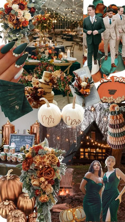 Emerald and copper wedding ideas, rustic wedding, pumpkins and florals Emerald And Copper Wedding, Green Copper Wedding, Wedding Pumpkins, Copper Wedding Theme, Wedding Ideas Rustic, Curvy Wedding Dress, Curvy Wedding, Renewal Wedding, Pumpkin Wedding