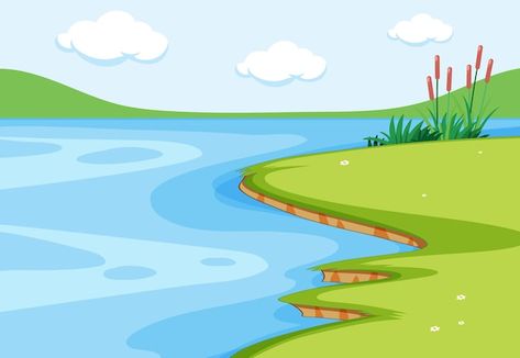 Empty river with meadow scene | Premium Vector #Freepik #vector #cartoon-scenery #nature-cartoon #river-background #nature-scene Jay Hind, Jungle Cartoon, Story Books Illustrations, House Cartoon, Jungle Illustration, Water Images, Scene Background, Background Images For Editing, Rainbow Sky