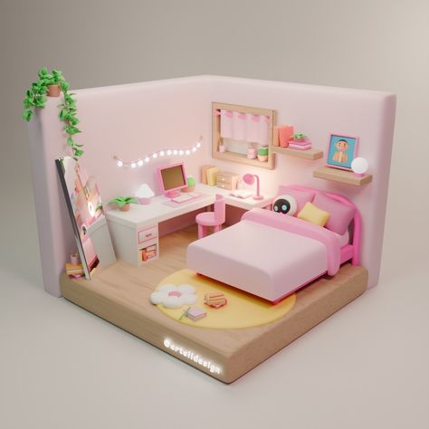 A Pretty room <3 #graphicdesign #model3d #blender #blenderroom #artist Pretty Room, Small Houses, Bedroom Styles, Small House, Graphic Design, Bedroom, Art