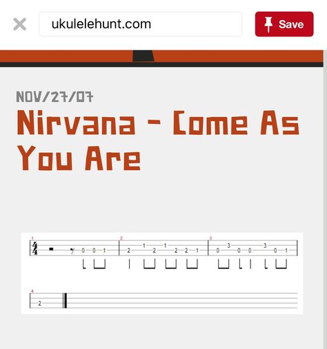 Nirvana -Come As You Are riff Come As You Are Tabs Guitar, Come As You Are Guitar Tab Nirvana, Nirvana Come As You Are Guitar Tab, Come As You Are Guitar Tab, Nirvana Guitar Tab, Nirvana Ukulele, Learn Electric Guitar, Nirvana Guitar, Learn Drums