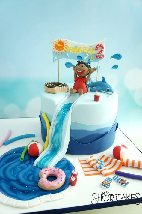 Roller Coaster Cake, Pool Birthday Cakes, Pool Party Cake, Beach Birthday Cake, Jalabia Styles, Pool Party Cakes, Pool Cake, Cake Designs For Kids, 8th Birthday Cake