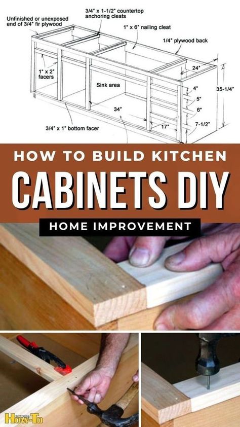 Diy Base Kitchen Cabinets, How To Build A Base Cabinet, Diy Cabinet Plans, Diy Kitchen Base Cabinets, Diy Base Cabinets, Kitchen Cabinets Plans, Build Kitchen Cabinets, How To Build Cabinets, Diy Home Improvement Kitchen