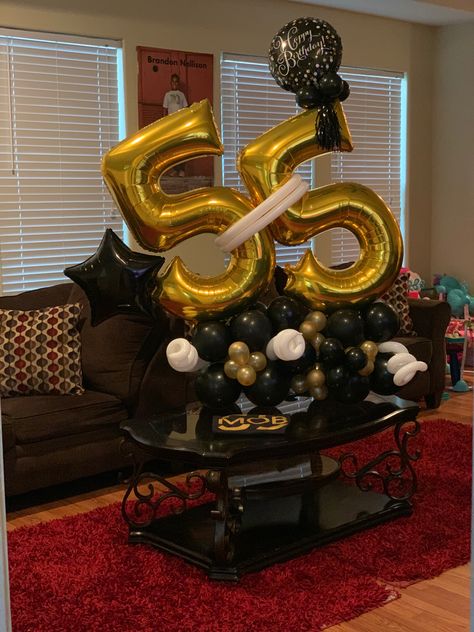 #birthday #birthdayballoons #party #birthdayparty #happybirthday #happy55thbirthday #diy #balloons #balloongarland #balloondecor #balloonart #balloondecorationdiy #balloondecoration 55 Balloon Bouquet, 55th Birthday Party Ideas, 55th Birthday Decorations, 55 Birthday, Happy 55th Birthday, 50th Birthday Balloons, Surprise Birthday Decorations, 55th Birthday Gifts, Birthday Table Decorations