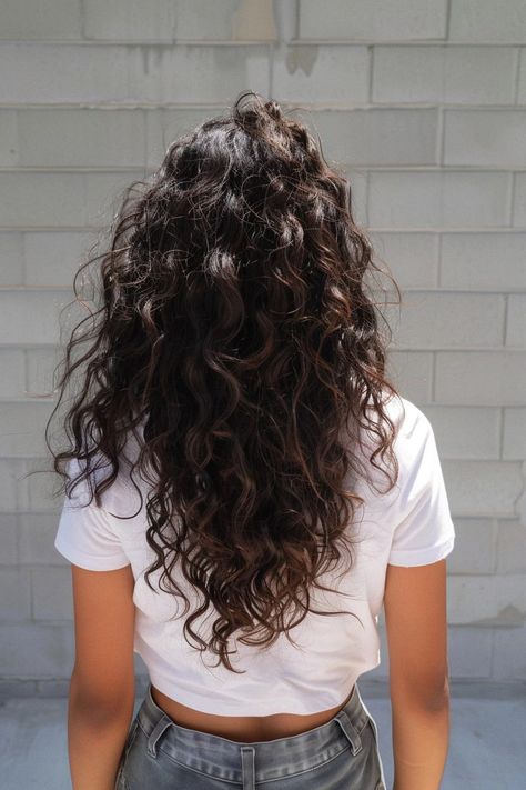 Bangs Long Haircut Curly, Layers In Long Curly Hair, Long Curly Haircuts For Round Faces, Long Layers Haircut On Wavy Hair, Curly Hair Layers Back, Curly Hair Short Layers Long Hair, Curl Haircuts For Women Long, Wavy Long Layered Haircuts, 2b Haircuts Long