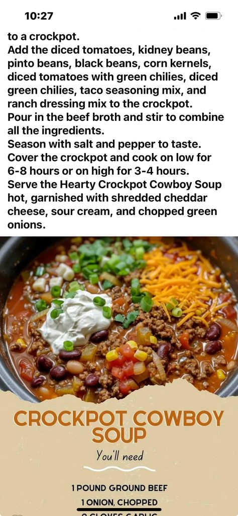 Cowboy Crockpot Soup, Cowboy Soup Recipe, Crockpot Cowboy Soup, Recipes With Diced Tomatoes, Cowboy Soup, Diced Green Chilies, Crockpot Cooking, Ranch Dressing Mix, Crock Pot Soup