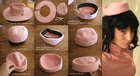 No-Sew 60-Second Pill Box Hat! Click the photo to see how! Pola Topi, Fascinator Hats Diy, Sewing Hats, Hat Tutorial, Hat Patterns To Sew, Pillbox Hat, Diy Hat, Millinery Hats, Doll Hat