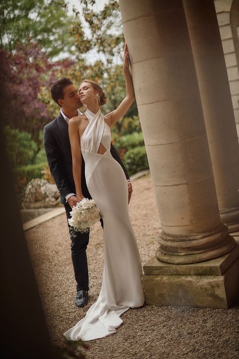 Nila Satin Wedding Dress Halter Neck, Backless Halter Neck Dress, High Neck Backless Wedding Dress, Halterneck Wedding Dress, Halter Neck Wedding Dress, Wedding Dress Halter Neck, Halter Top Wedding Dress, Neck Wedding Dress, Halter Wedding Dress