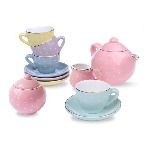 Isabelle & Max™ Girons 4.29oz. Polka Dots Teapot Set | Wayfair Girls Tea Set, Tea Party Set, Tea Party Setting, China Teapot, Ceramic Tea Set, Porcelain Tea Set, Tea Pot Set, Birthday Gifts For Kids, Coffee Set