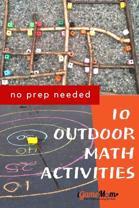 Outdoor math activity ideas for kids from preschool to high school. Stop summer slide with fun STEM activities to learn numbers, shapes, angles, algebra, geometry, math problem solving. Outdoor Ela Activities, Outdoor Subtraction Activities, Math Experiments For Kids, Math Movement Activities, Outdoor Math Activities, Outdoor Maths, Summer School Math, Math Stem Activities, Kindergarten Geometry