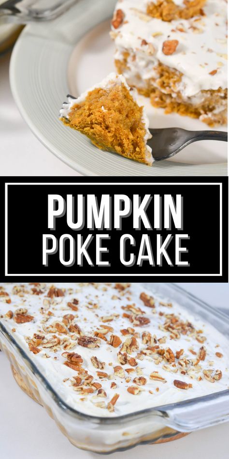 Pumpkin Poke Cake is a staple of Autumn. It is a easy recipe that produces a moist, delicious cake that can not be beat. Easy Pumpkin Cake Mix Recipes, Pumpkin Cake Dessert, Fall Dirt Cake Ideas, Pumpkin Pudding Dump Cake, Pumpkin Pie Poke Cake, Pumpkin Cake Mix Recipes, Pumpkin Pie Pudding Cake, Pumpkin Cake Mix Dessert, Halloween Dump Cake