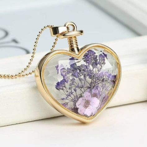 Dried Flower Jewelry, Heart Shaped Pendant Necklace, Real Flower Jewelry, Heart Shaped Necklace, Neck Jewellery, Flower Pendant Necklace, Glass Pendant Necklace, Charm Pendant Necklace, Dried Flower