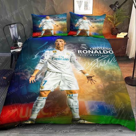 Cristiano Ronaldo Real Madrid Bed Set Bedding Set Ronaldo Sleeping Celebration, Ronaldo Bedroom Ideas, Ronaldo Room, Cristiano Ronaldo House, Ronaldo Images, Cristiano Ronaldo Phone Case, Cristiano Ronaldo Real Madrid, Posters On Wall Bedroom, Cr7 Wallpapers