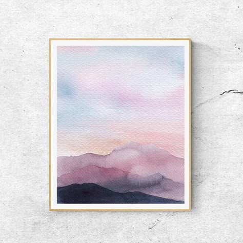 Ideas For Painting, Abstract Mountains, Art Mountains, Mountain Painting, Mountain Art Print, Landscape Paintings Acrylic, Watercolor Mountains, Blue Mountains, Contemporary Abstract Art