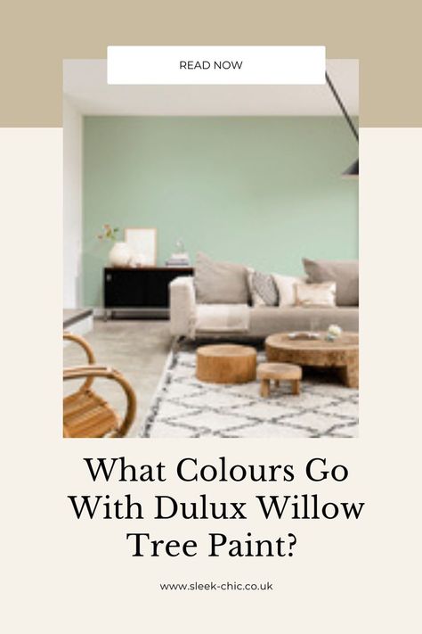 living room with Dulux willow tree paint, a soft pastel green colour. Willow Tree Paint Color, Dulux Willow Tree, Tree Bedroom Decor, Dulux Paint Colours, Tree Bedroom, Industrial Style Bedroom, Small Craft Rooms, Feature Wall Living Room, Dulux Paint