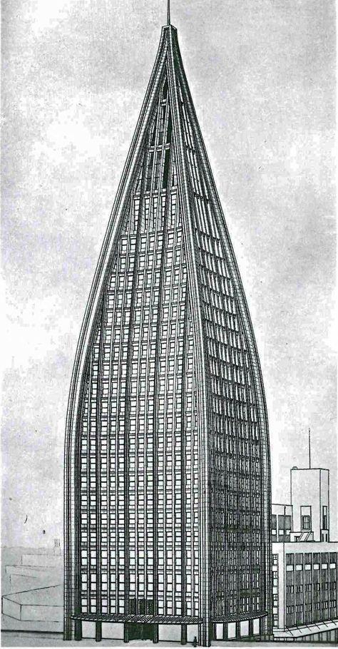 Tribune Tower Competition entry, Bruno Taut, Chicago, 1923 Bruno Taut, Tribune Tower, Movement In Architecture, Hole In The Sky, Industrial District, Walker Art Center, Arch Model, San Francisco Museums, Architectural Drawing