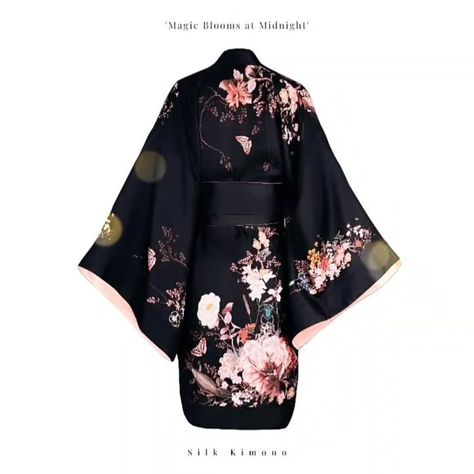 Kimono Traditional, Kimono Dressing Gown, Silk Dressing Gown, Traditional Kimono, Kimono Robes, Silk Twill Scarf, Silk Kimono Robe, Black Kimono, Dressing Gowns