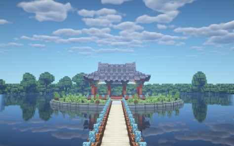 Korean Minecraft House, Minecraft Korean Builds, Japanese Minecraft Builds, Pond Build, Minecraft Banner Patterns, Minecraft Japanese House, Tori Gate, Ancient Astronomy, Minecraft Building Blueprints