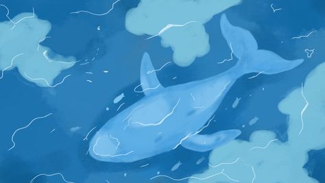 Swimming Blue Whale Cartoon Background In Ocean Cool Backrounds, Swimming Cartoon, Big Blue Whale, Beach Cartoon, Fish Background, Ocean Drawing, Cartoon Whale, Ocean Images, Ocean Backgrounds