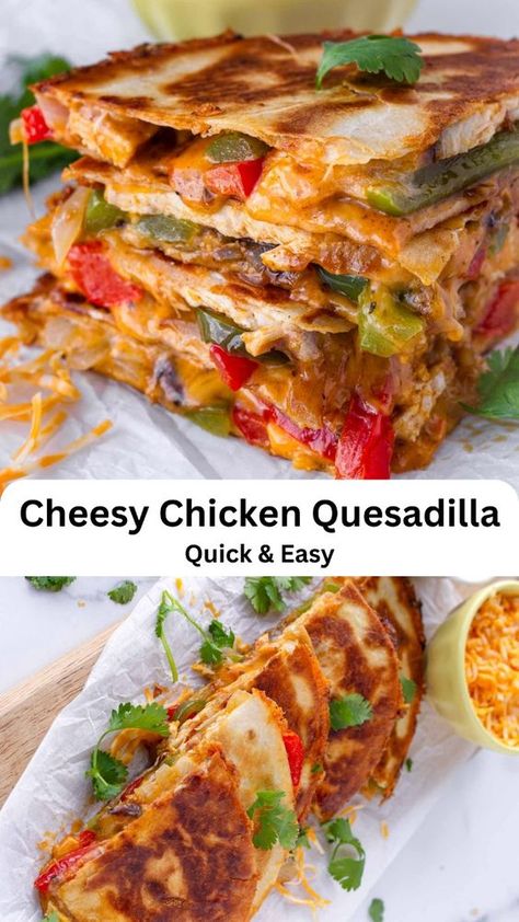 Make dinner a breeze with this delicious Chicken Quesadilla Recipe! Packed with cheesy goodness and tender chicken, these quesadillas are perfect for a quick and easy meal that the whole family will love. Ready in minutes! #ChickenQuesadilla #EasyDinner #CheesyGoodness #FamilyMeals #QuickRecipes Chicken Quesadilla Mixture, Chicken Quesadillas Meal Prep, Chicken Quesadillas For A Crowd, Restaurant Style Quesadilla, Chicken Bacon Quesadilla Recipes, Fajitas Chicken Quesadillas, Meal Prep Chicken Quesadilla, The Best Chicken Quesadillas Recipe, Quesadilla Dinner Recipes