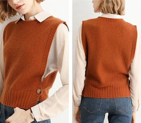 Sweater Vest Color Block, Sweater Vest Reference, Knit Sweater Vests, Side Tie Sweater Vest, Wool Vest Outfit, Slits Design, Sweater Vest Fashion, Casual Winter Outfits For Women, Women Sweater Vest