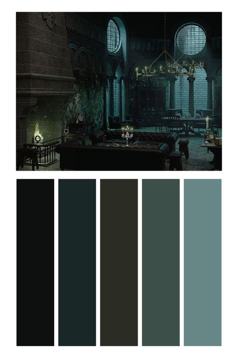 Slytherin Inspired Bedroom, Slytherin Room Ideas, Dark Academia Lifestyle, Slytherin Bedroom, Slytherin Room, Room Color Palette, Slytherin Common Room, Harry Potter Theme Party, Slytherin Pride