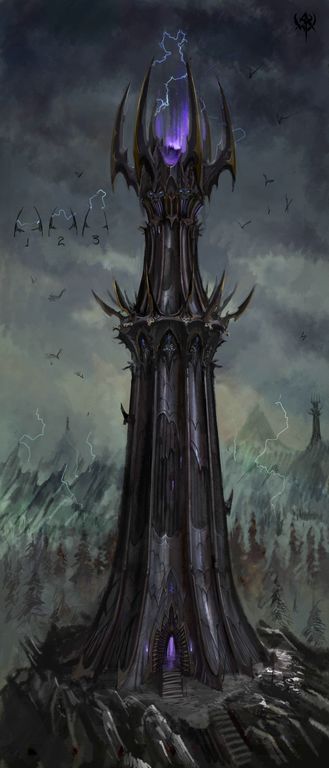 Warhammer Online: Age of Reckoning - Artwork Demon World Concept Art, Evil Tower, Mroczny Elf, Fantasy Tower, Demon Castle, Conifer Forest, Rpg World, Dark Castle, Forest Hills