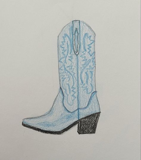 Cowboy Boot Sketch Simple, Cowboy Boot Sketch, Boot Sketch, Cowboy Boot Drawing, Cowboy Boot Art, Boot Painting, Cowboy Boots Drawing, Boot Art, Blue Cowboy Boots