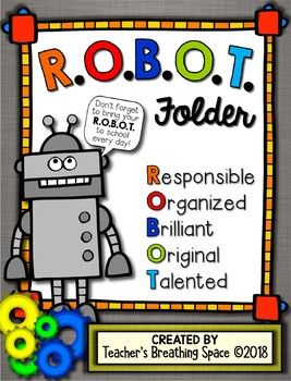 Take Home Folder Cover, Stem Bulletin Boards, Robot Classroom, Student Binder Covers, Take Home Folders, Robot Birthday Party, Student Binders, Homework Folder, Robot Theme