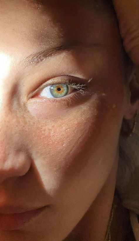 "Close-up of model's face showcasing glassy skin with a dewy, luminous finish. Skin appears smooth, hydrated, and radiant, reflecting light beautifully." Gigi Hadid Eyes, Glow Up Tips For Boys, Blue Hazel Eyes, Glowup Transformation, Tips For Boys, Glassy Skin, Bella Hadid Aesthetic, Isabella Hadid, Beautiful Eyes Color