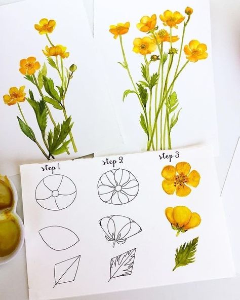 Gouache Techniques, Learn Watercolor Painting, Flower Drawing Tutorials, Watercolor Flowers Tutorial, Flower Art Drawing, Floral Drawing, Watercolor Flower Art, Cat Air, Watercolor Art Lessons