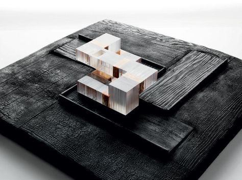 For the Duchess Estate's model, Allied Works set cast resin, acrylic, and brass atop charred pine. Image via fastcodesign.com. Modularity Architecture, Space Construction, University Architecture, Denver Art Museum, Arch Model, Model Drawing, Architecture Presentation, Architecture Sketch, Concept Architecture