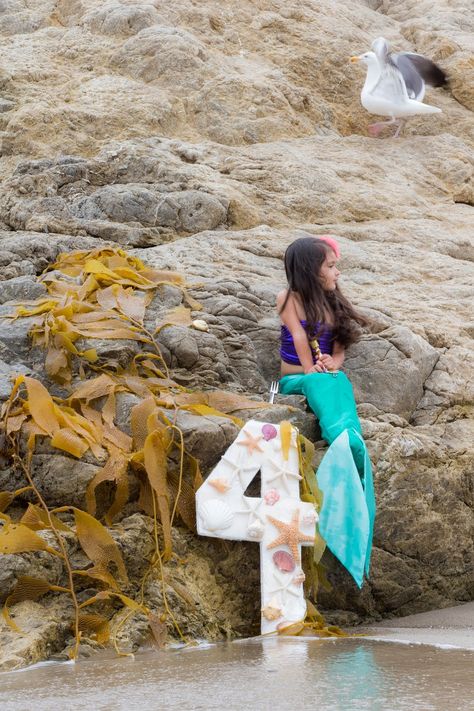 The Little Mermaid Inspired Birthday Photoshoot! Check out "Scuttle" in the background!   #ariel #disney #mermaid Birthday Photoshoot Ideas Kids, Photoshoot Ideas Kids, Mermaid Photo Shoot, Mermaid Photoshoot, Princess Photo Shoot, Birthday Photoshoot Ideas, Themed Photoshoot, Mermaid Photography, Mermaid Photos