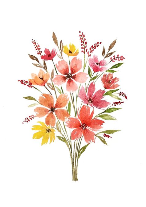 Bunch Of Flowers Drawing, Aquarel Painting, Watercolor Flower Bouquet, Flower References, Flower Bouquet Drawing, Hand Paintings, Tropical Backyard, Watercolor Paintings For Beginners, Watercolor Bouquet