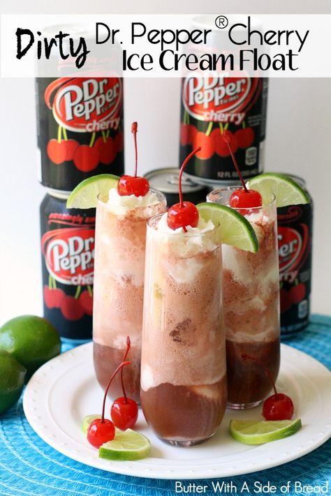 Dirty Dr Pepper® Cherry Ice Cream Float - Butter With A Side of Bread #ShareFunshine #ad Dirty Dr Pepper, Ice Cream Float, Cherry Ice Cream, Ice Cream Floats, Soda Recipe, Cream Soda, Dr Pepper, Summer Treats, Non Alcoholic Drinks