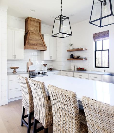 When we designed the kitchen in our modern farmhouse, we chose to go with a stainless hood to add a little “modern” to the kitchen. However, after living in the house for a few months, Brooke decided that the kitchen would look better with a stained wood hood. It would add more warmth to the kitchen and tie in with the floating shelves and wood beams. At the time, I was itching for a new project, so I happily obliged.    When I made this hood, I didn’t know I would eventually be writi… Range Hood Diy, Wood Range Hood Diy, Plank And Pillow, Build A Farmhouse, Hood Range, Wood Hood, Kitchen Hood Design, Wood Range Hood, Kitchen Hoods