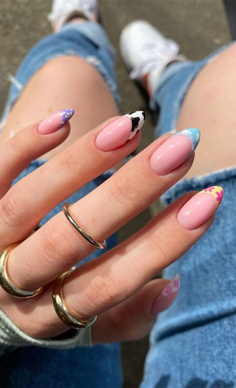 mix and match french tips, different nail tips, different nail art french manicure, summer nail polish colors 2021, summer nails 2021, summer nails 2021, best nail color for beach vacation 2021, trending nail colors 2021, nail colours summer 2021, summer nail colors 2021, summer nail ideas 22 Nails, Match Nails, Mix Match Nails, Wedding Nail Art Design, Minimal Nails, Simple Acrylic Nails, Nail Art Wedding, Pastel Nails, Nails Coffin