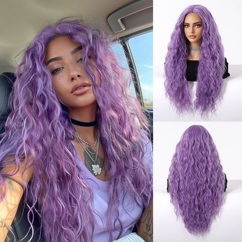 Long Curly Purple Wig Deep Wavy Purple Wig For Fashion Women T-part No Bangs Synthetic Wig Party No Bangs, Purple Wig, Wig Party, Synthetic Wig, Long Curly, Wigs Hair Extensions, Synthetic Wigs, Synthetic Hair, Hair Extensions