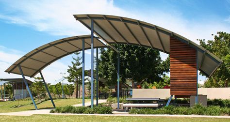 Custom shelter design by S.P.L.A.T. Park Shade Structure, Outdoor Pavillion, Steel Structure Buildings, Pavilion Architecture, Shelter Design, Classic House Exterior, Garden Pavilion, Pavilion Design, Shade Canopy